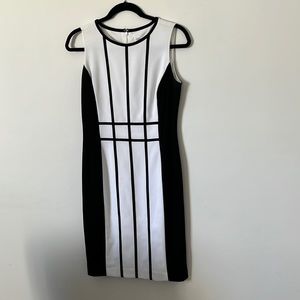Calvin Klein sheath black and white dress with color blocking